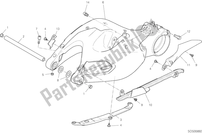 All parts for the Swing Arm of the Ducati Multistrada 1260 ABS Brasil 2019